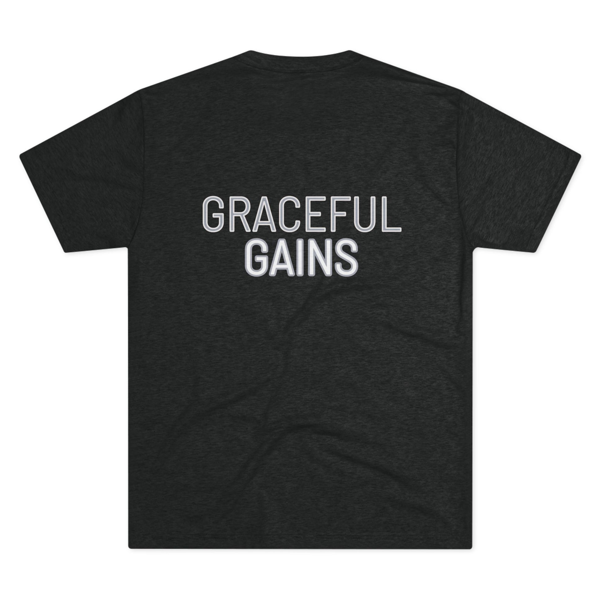 Tough Nation Graceful Gains Christian T-Shirt - Black - Back Design on White Background