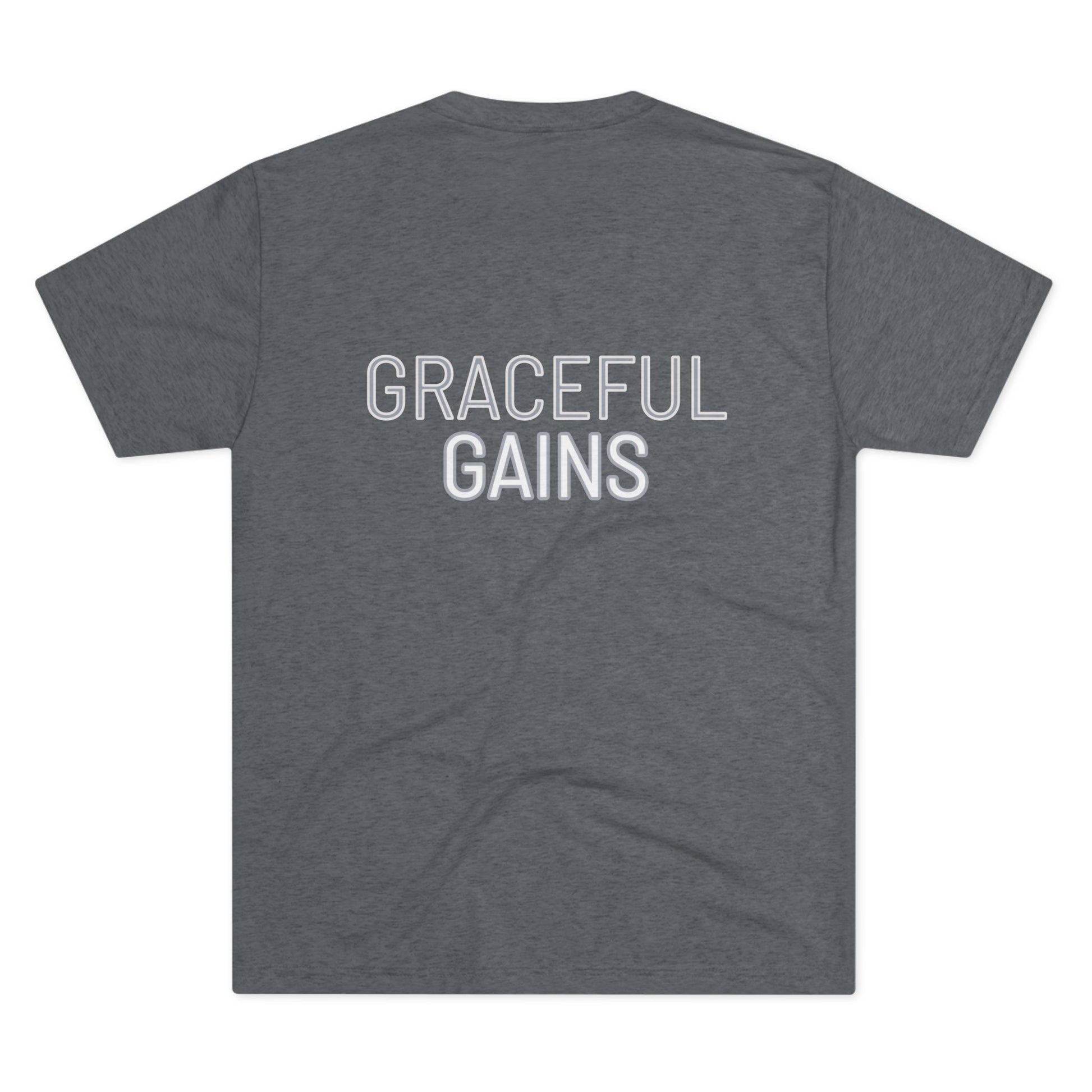 Tough Nation Graceful Gains T-Shirt in Grey - Back Design - Christian Fitness Apparel