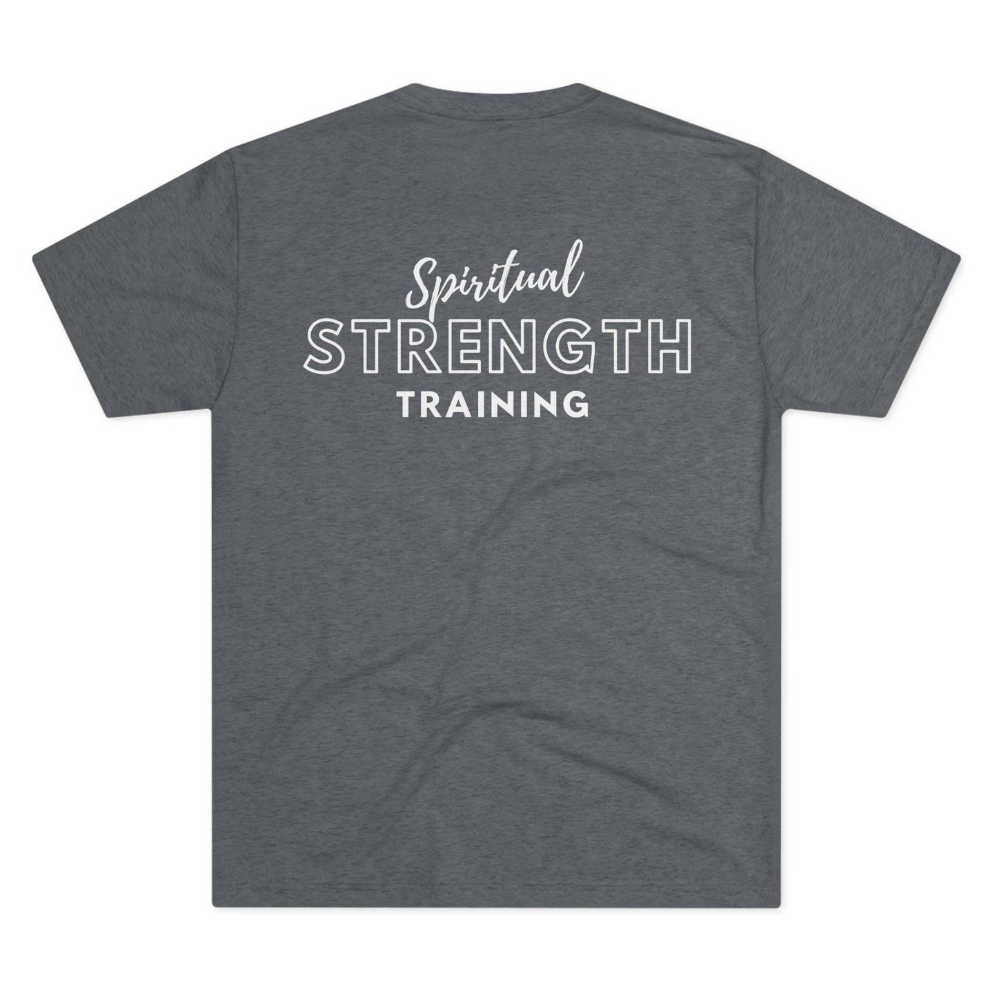 Christian Workout Clothes: Tough Nation's Spiritual Strength Training T-Shirt in Grey - Back View