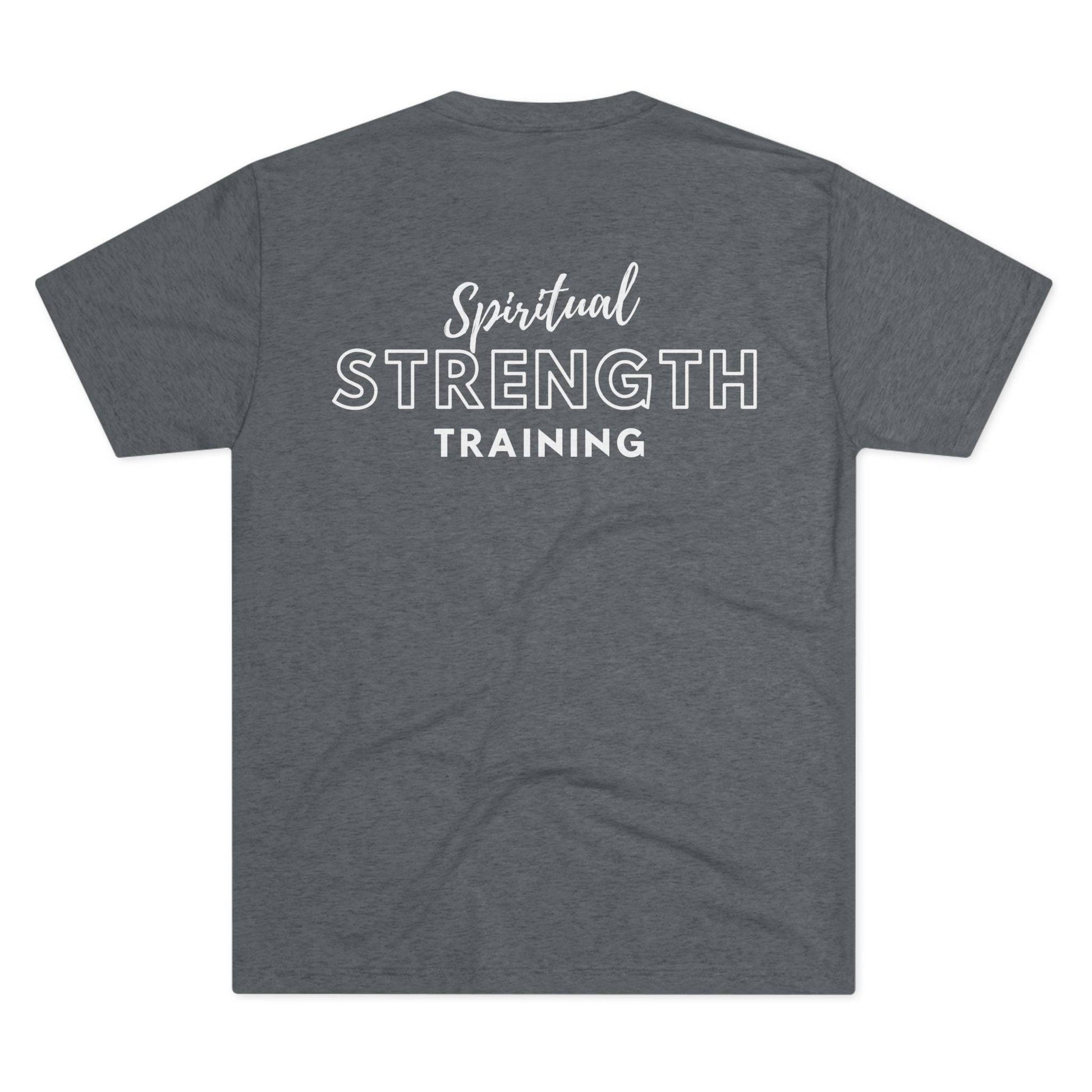 Christian Workout Clothes: Tough Nation's Spiritual Strength Training T-Shirt in Grey - Back View