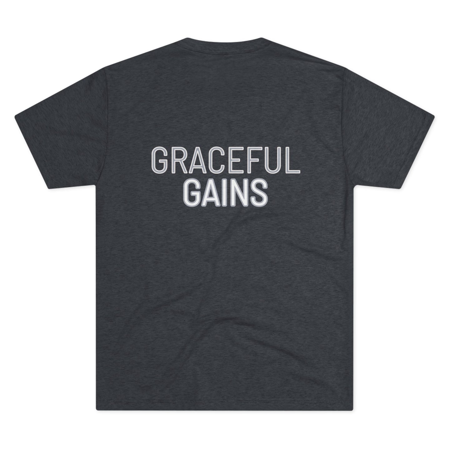 Graceful Gains Christian T-Shirt by Tough Nation in Navy - Back View - Faith & Fitness