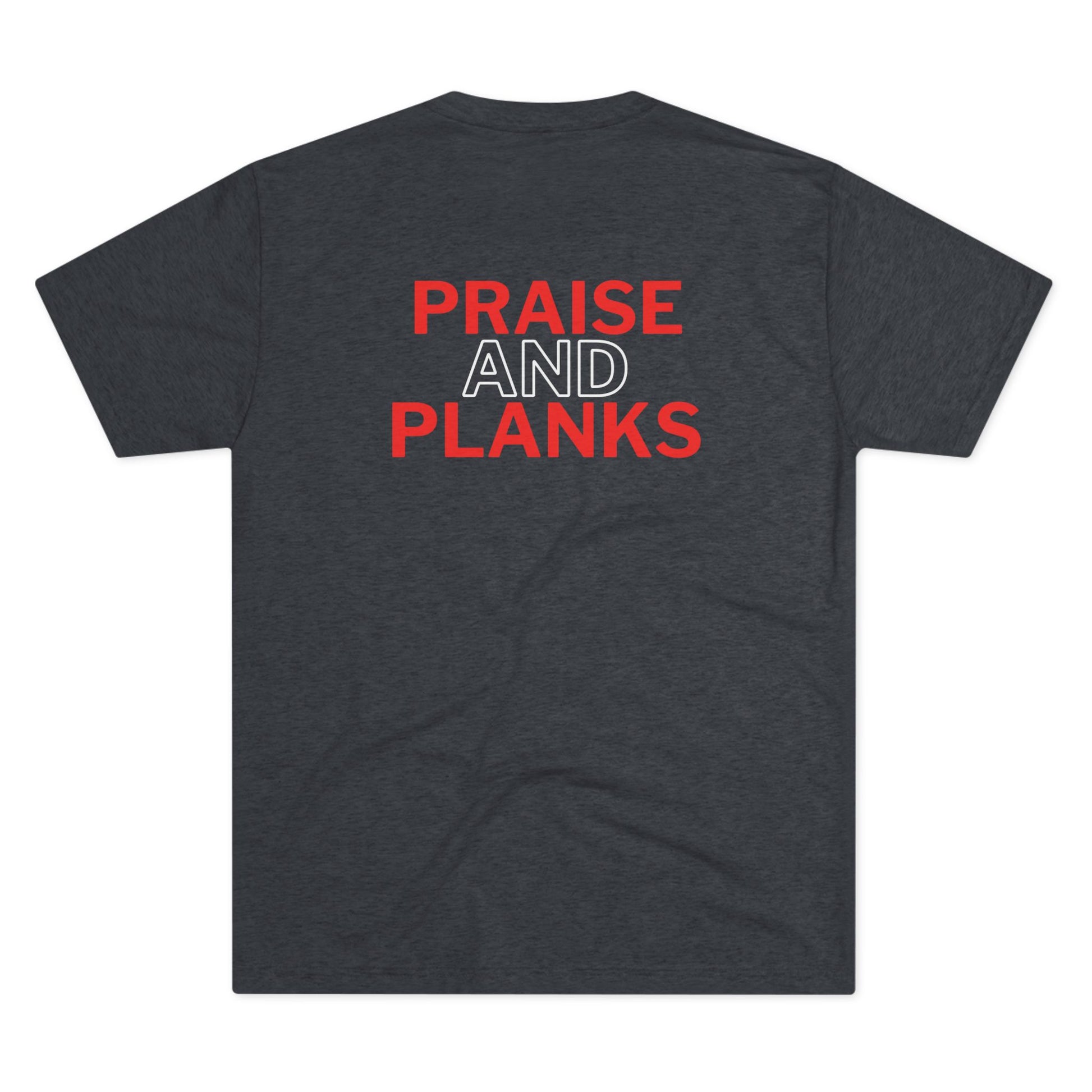 Praise & Planks Christian T-shirt by Tough Nation - Navy - Back View - Religious Workout Apparel