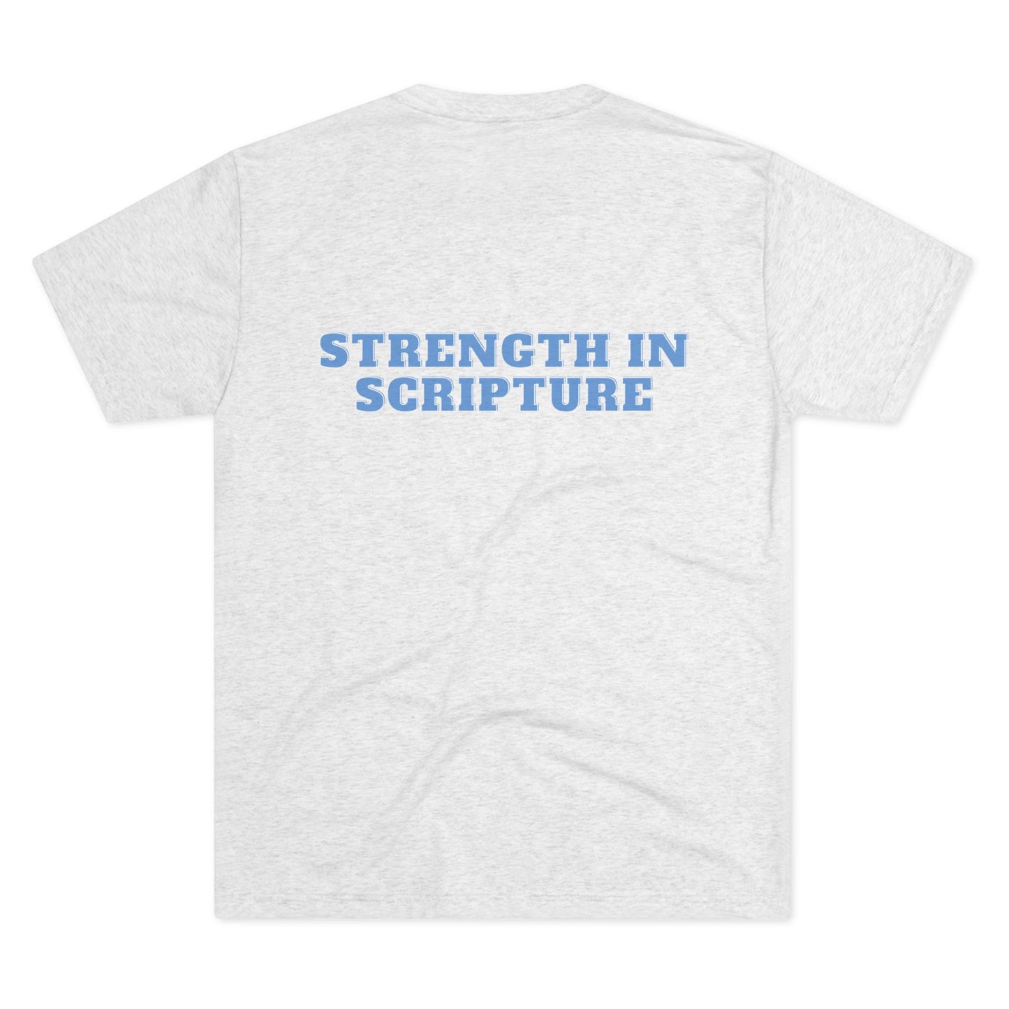 Tough Nation Strength In Scripture Christian T-Shirt - White - Back Design Close-Up - Workout Inspiration