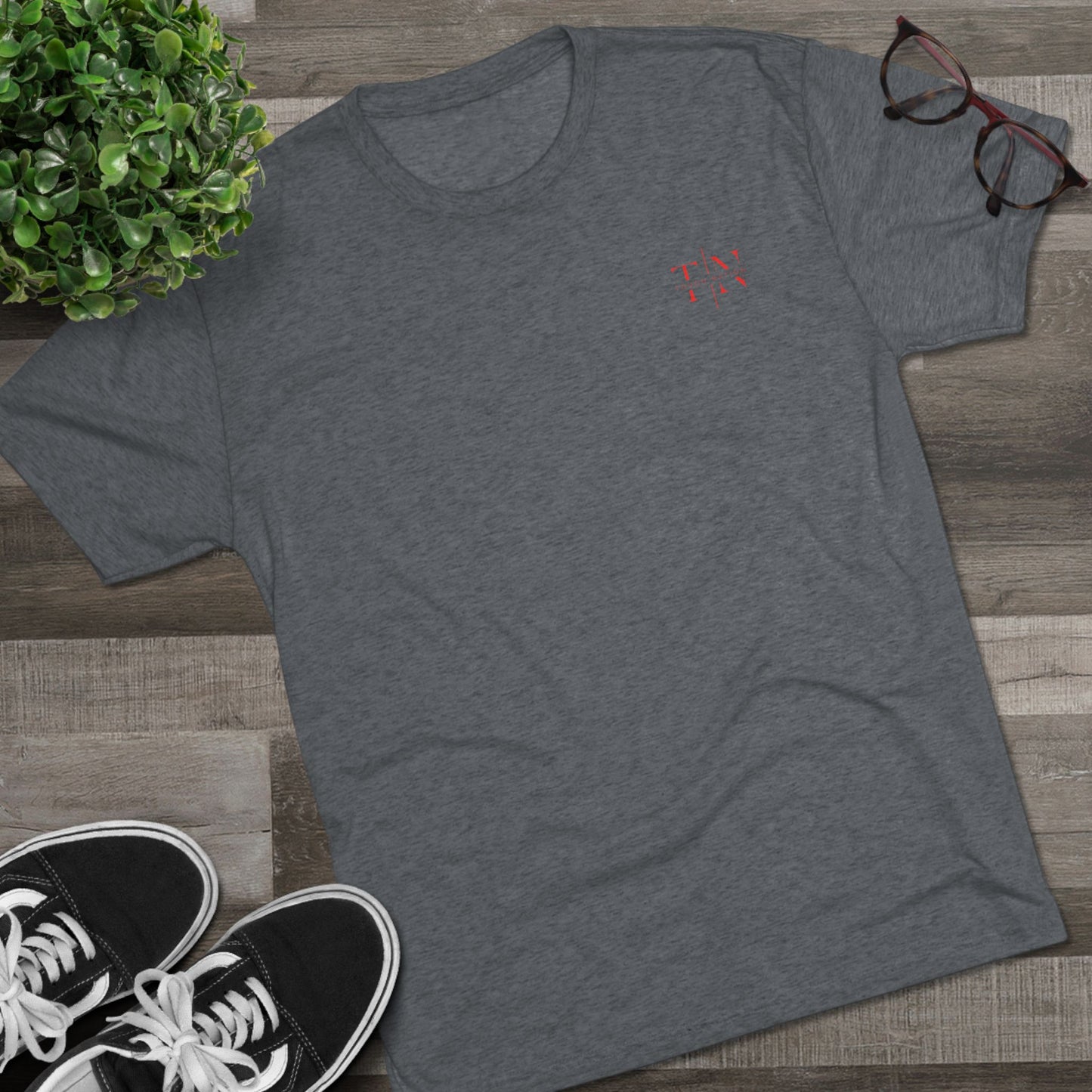 Tough Nation Full Fit Faith T-Shirt - Grey - Flat Lay with cute objects nearby- Christian Apparel