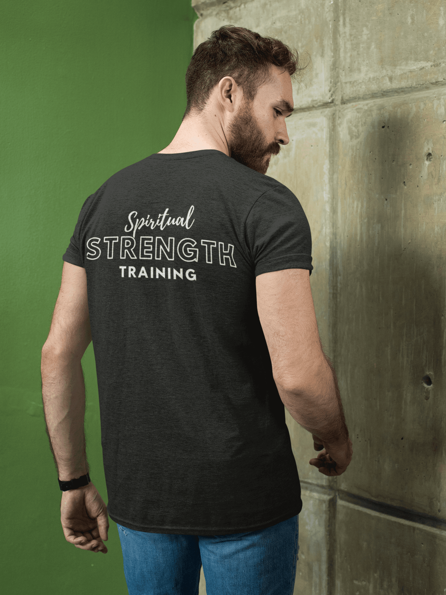 Tough Nation Spiritual Strength Training Christian T-Shirt - Black - Back Design Showcasing Faith