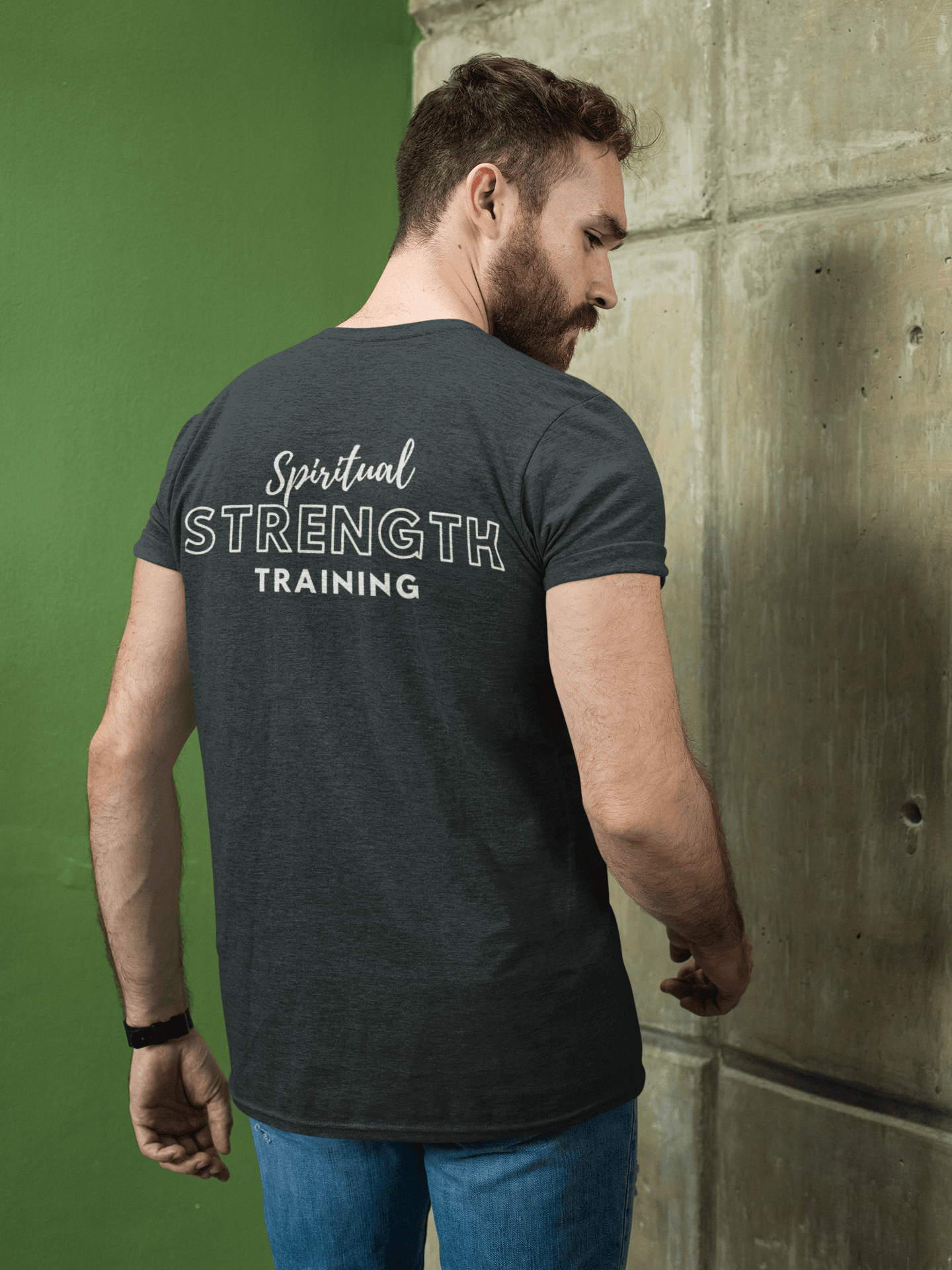 Show Your Faith During Workouts: Tough Nation Spiritual Strength Training Tee - Navy - Back View