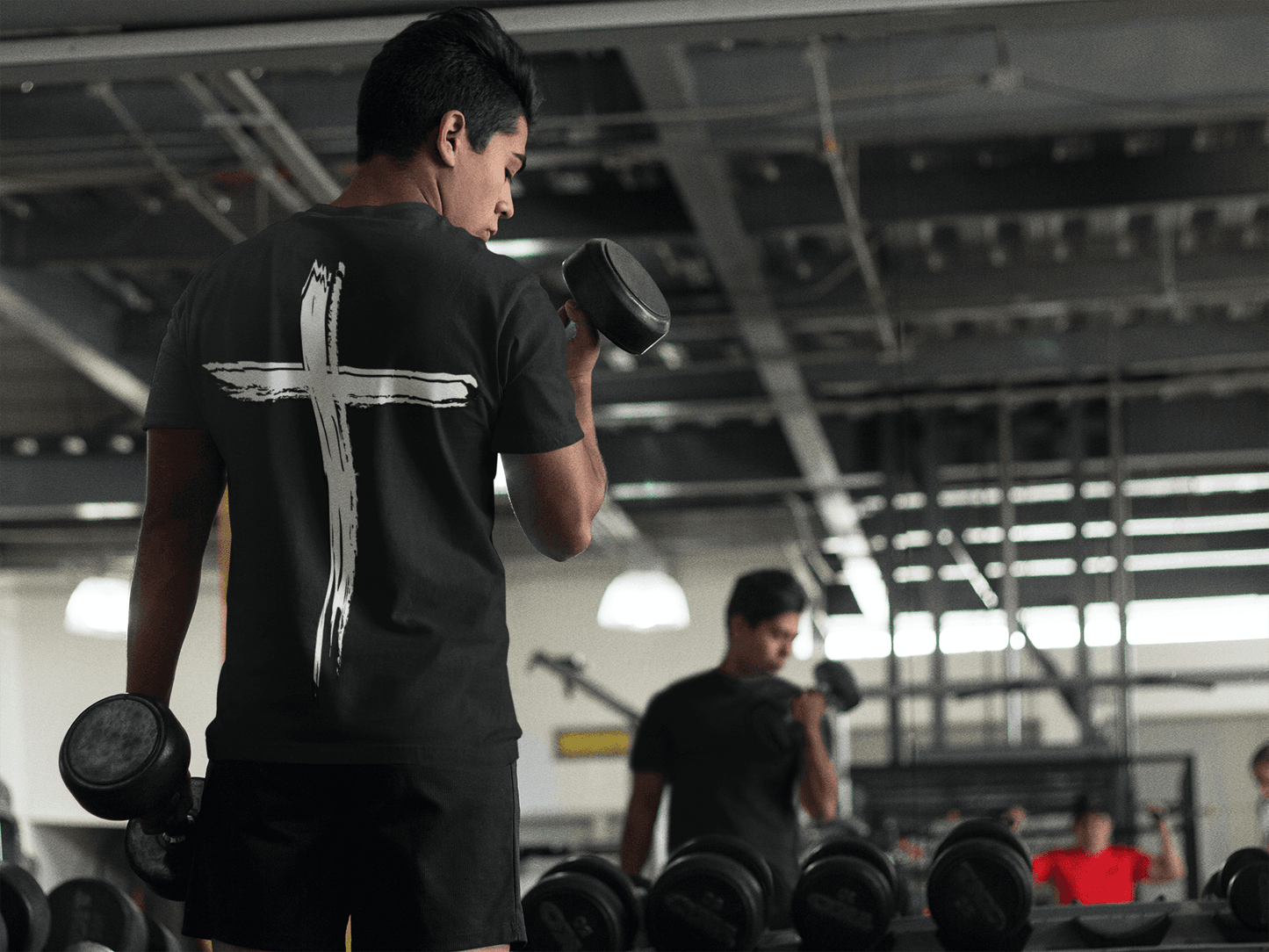 Man Wearing Tough Nation Undeniable Faith Christian T-Shirt During Workout