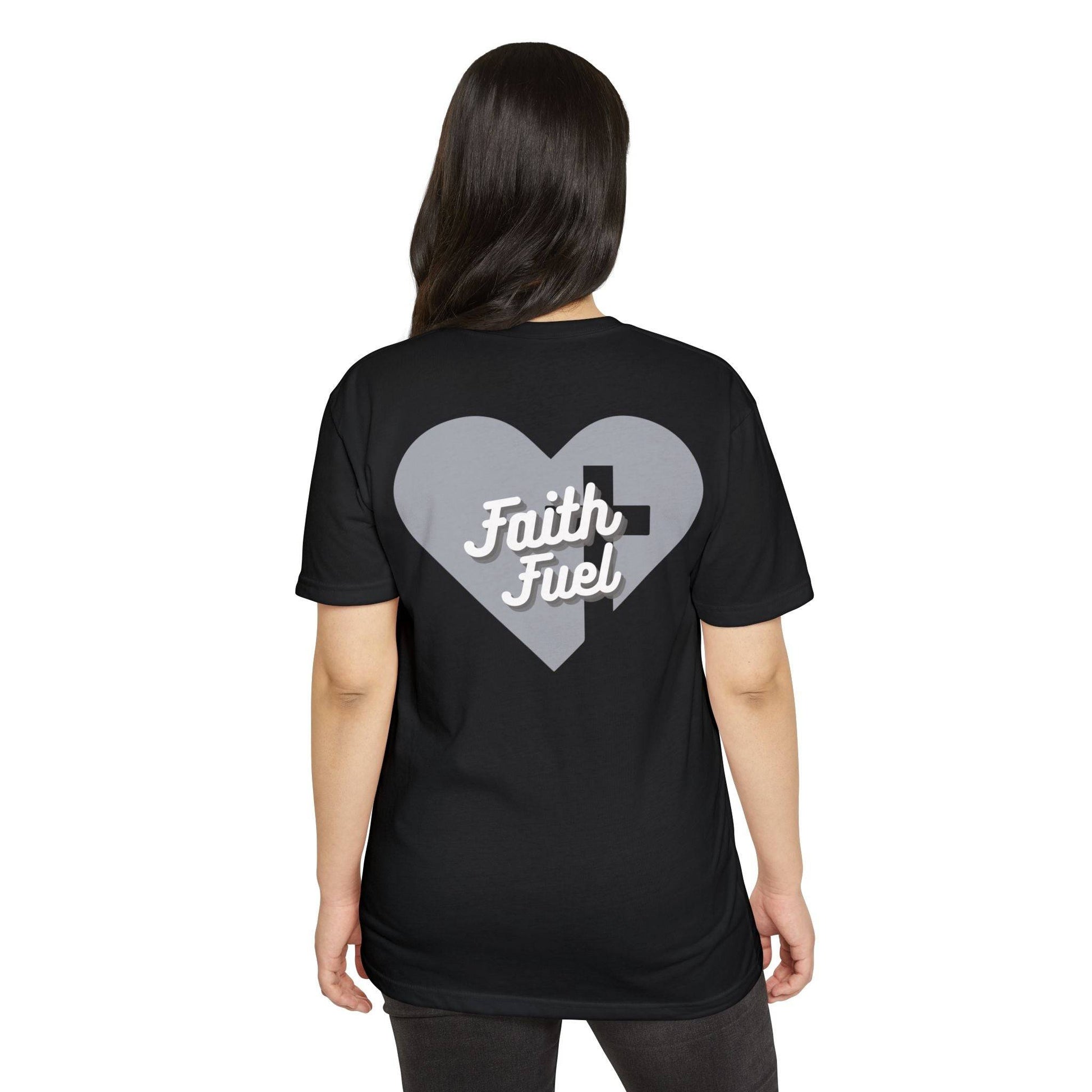 Woman Sporting Tough Nation Faith At My Core Christian T-Shirt in Black - Back View - Stylish Christian Activewear