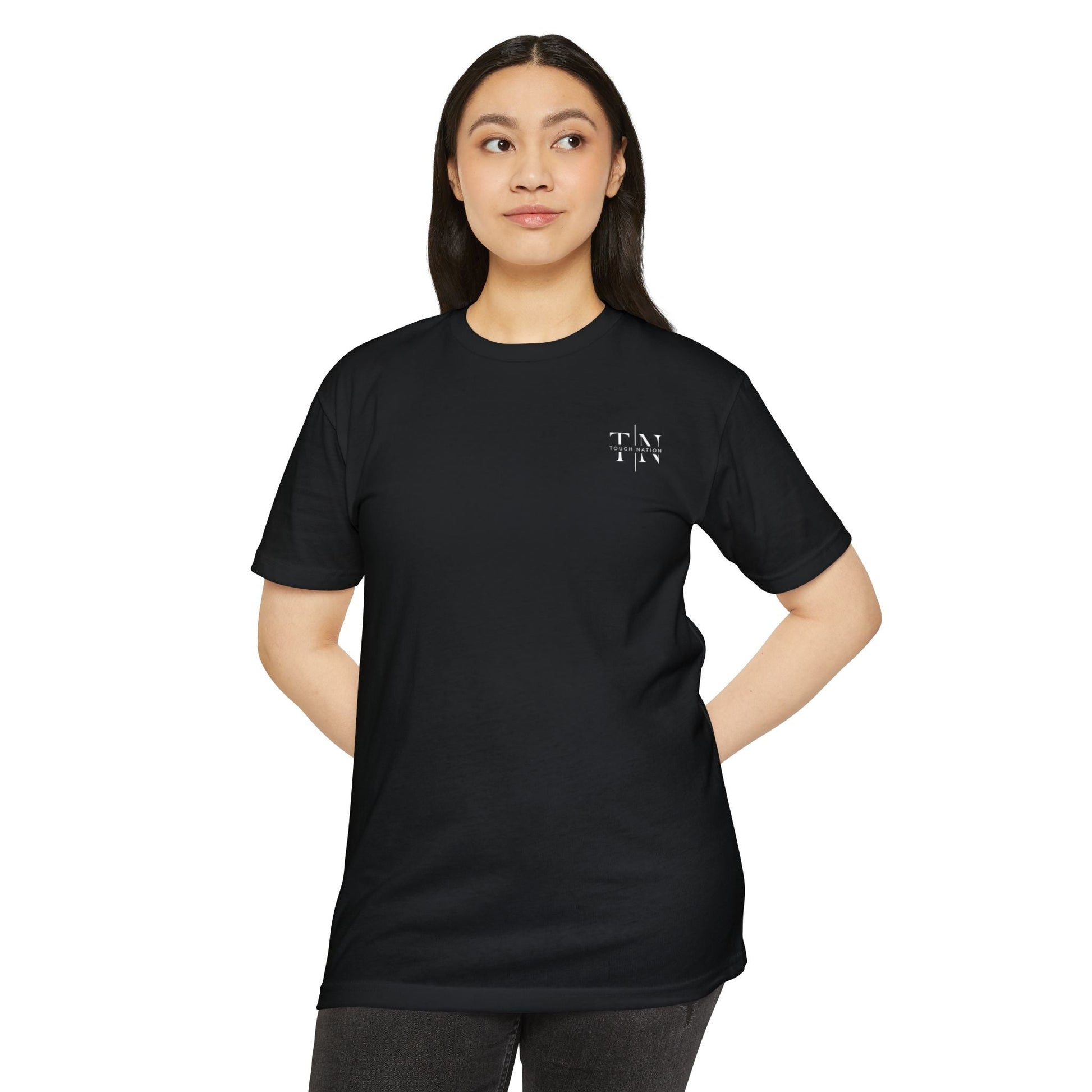 Tough Nation Faith At My Core Christian T-shirt - Black - Front View on Model - Christian Activewear