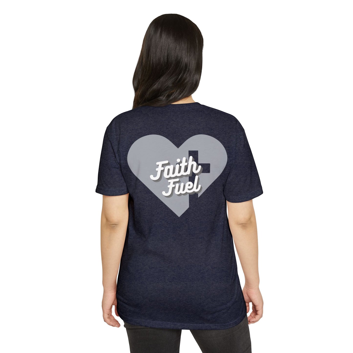 Tough Nation Faith At My Core T-Shirt - Navy - Back Design on Model - Christian Fitness