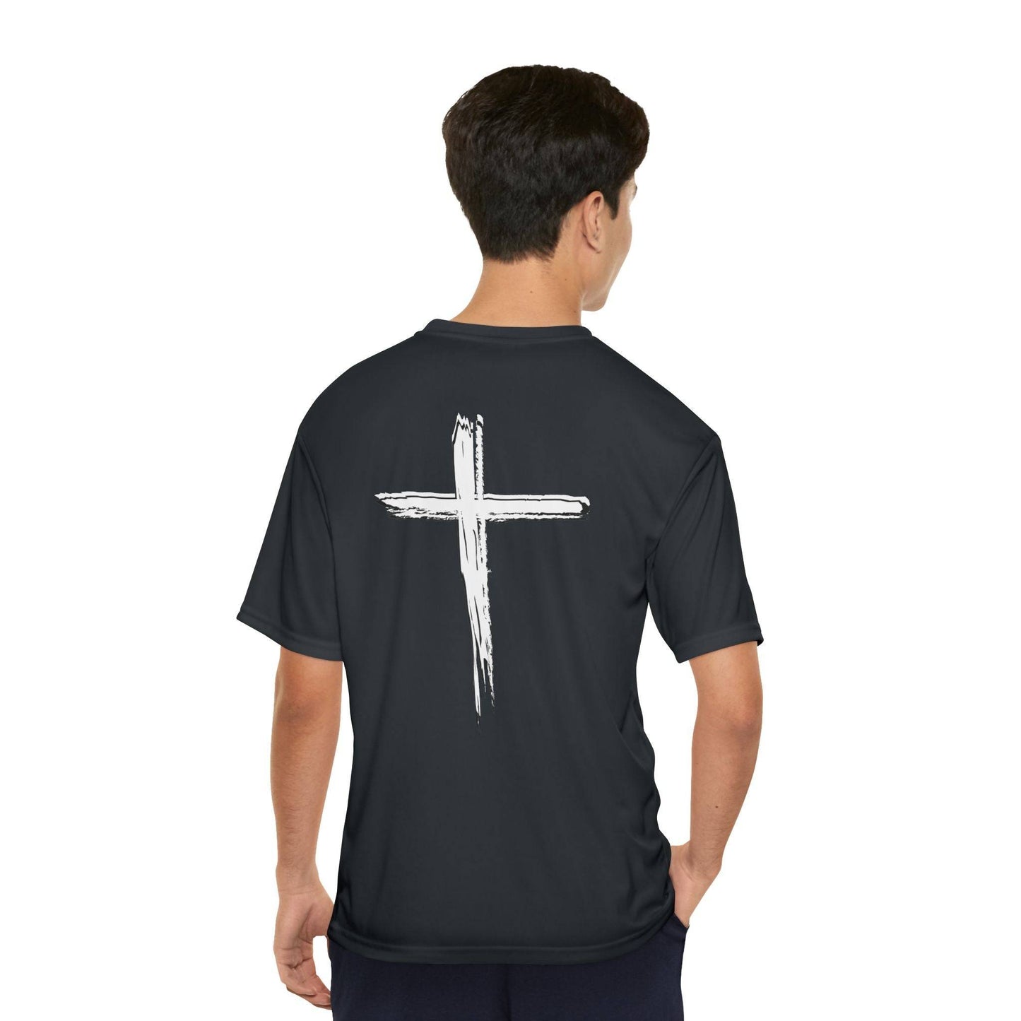 Model Wearing Tough Nation Undeniable Faith Christian T-Shirt in Black - Back view - Religious activewear