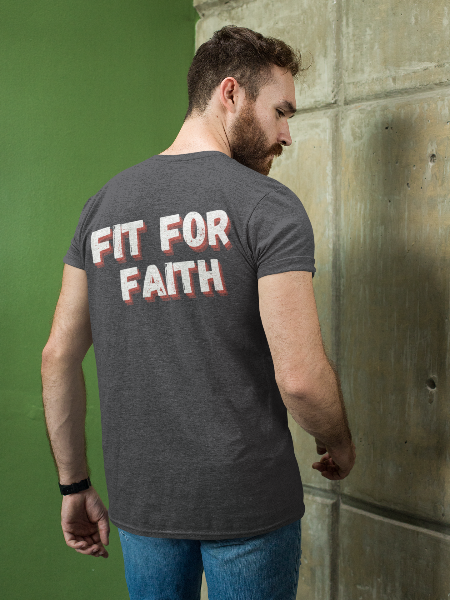 Tough Nation Fit For Faith Christian T-Shirt in Grey - Back View - Men's Faith-Inspired Apparel