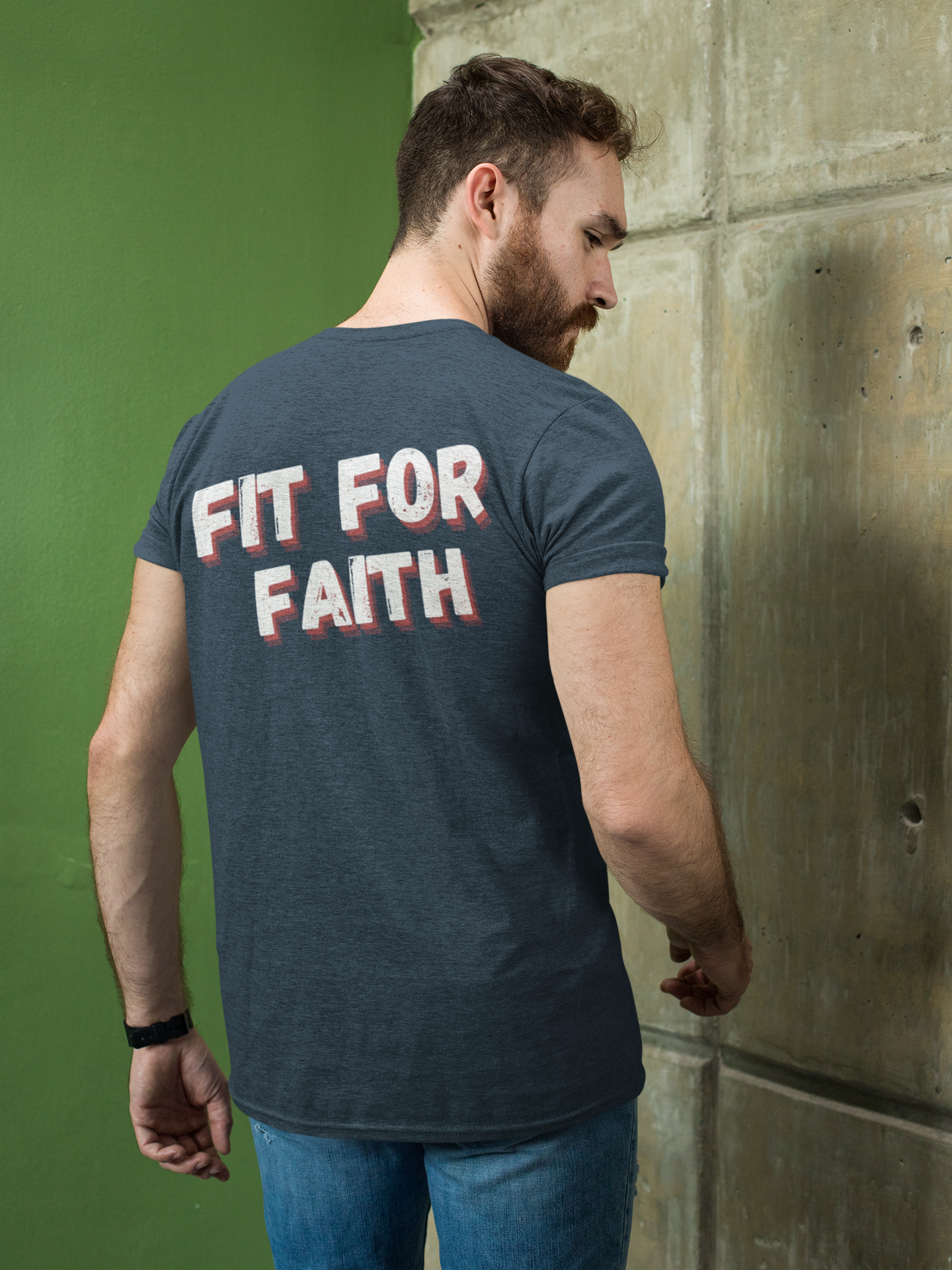 Tough Nation Fit For Faith Christian T-Shirt in Indigo - Back View - Men's Christian Workout Gear