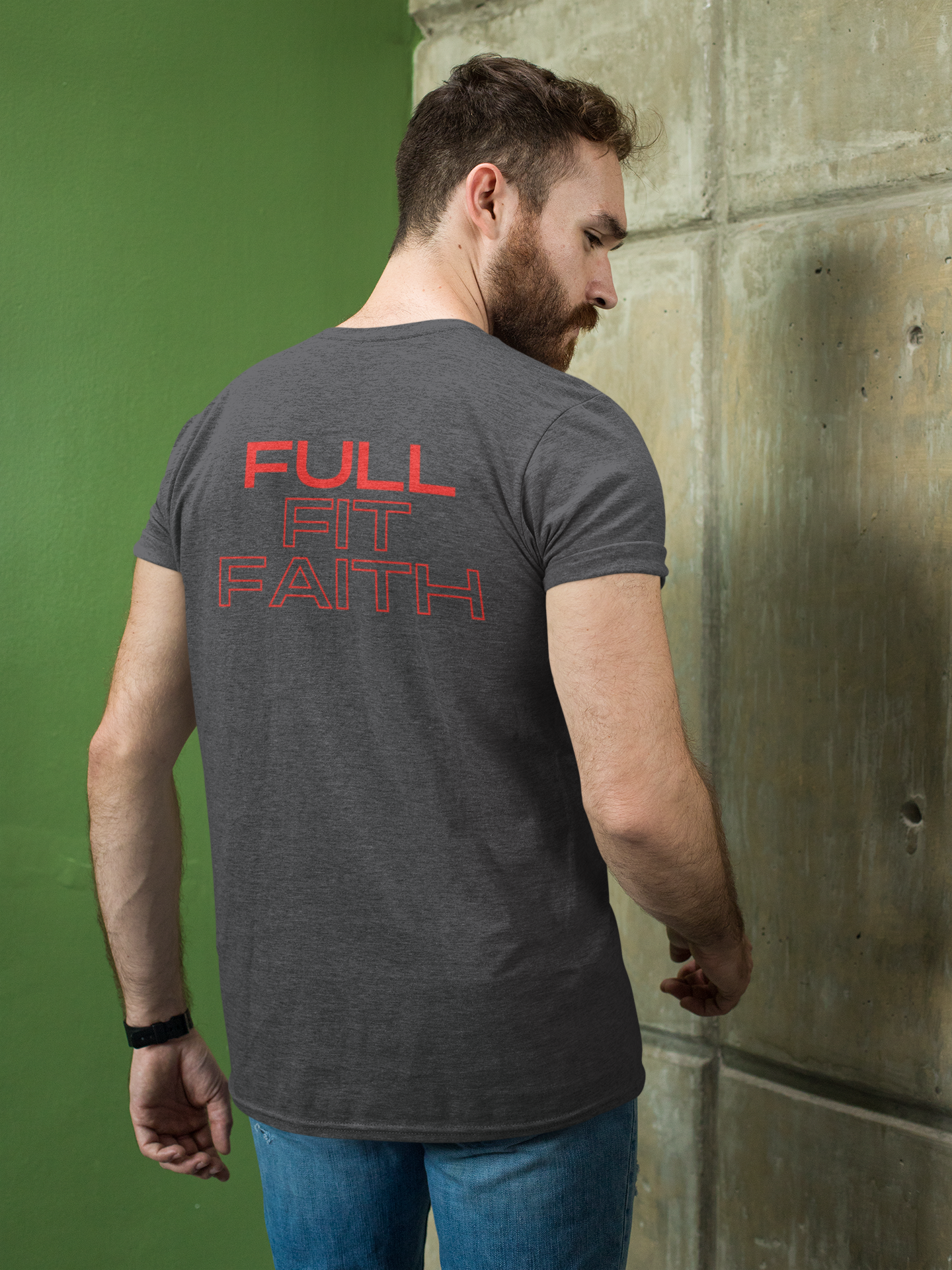 Tough Nation Full Fit Faith Christian T-Shirt - Grey - Back View - Faith-Based Activewear