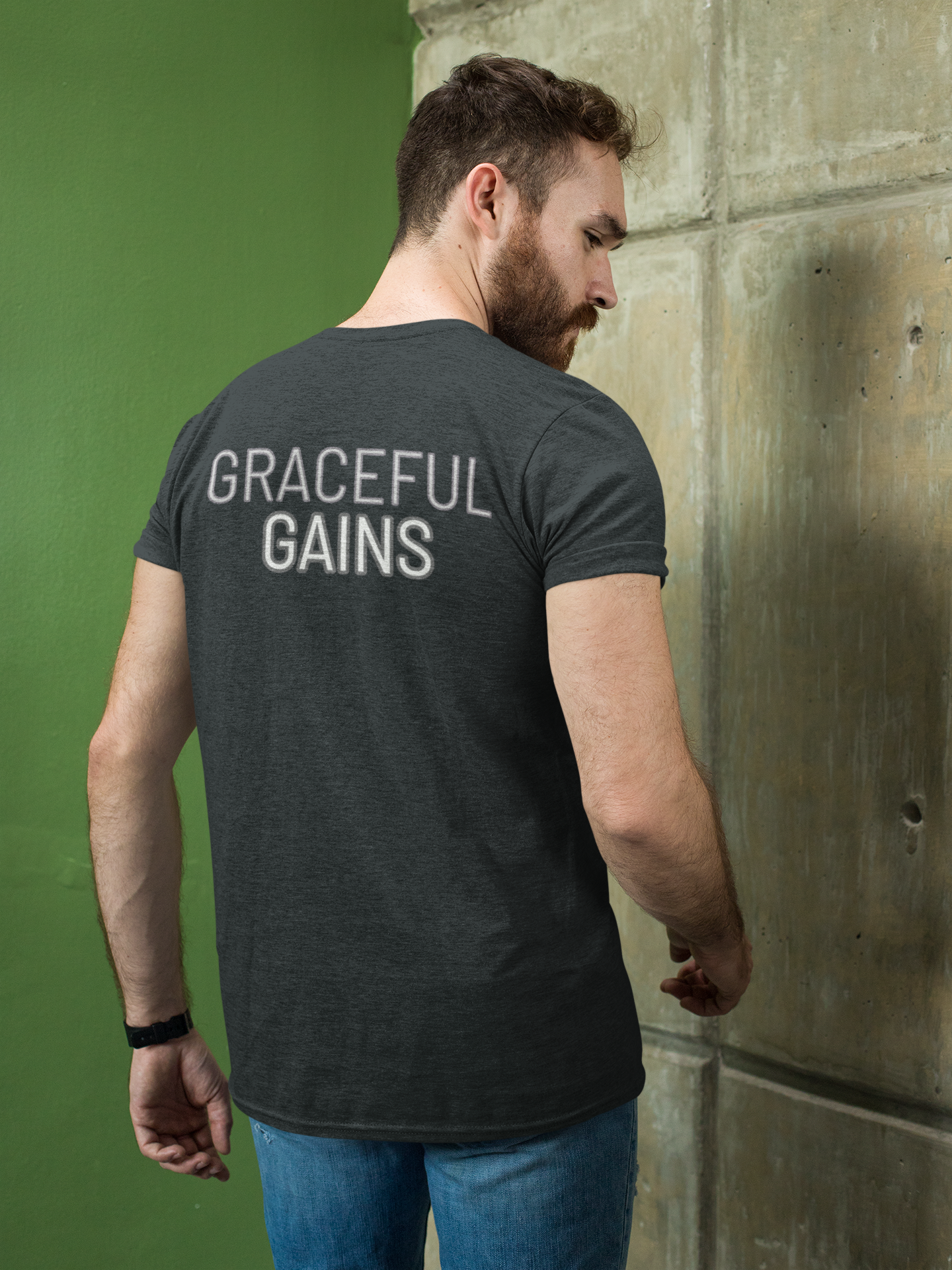 Tough Nation Graceful Gains Christian T-Shirt - Navy - Back View - Stylish Faith & Fitness Apparel