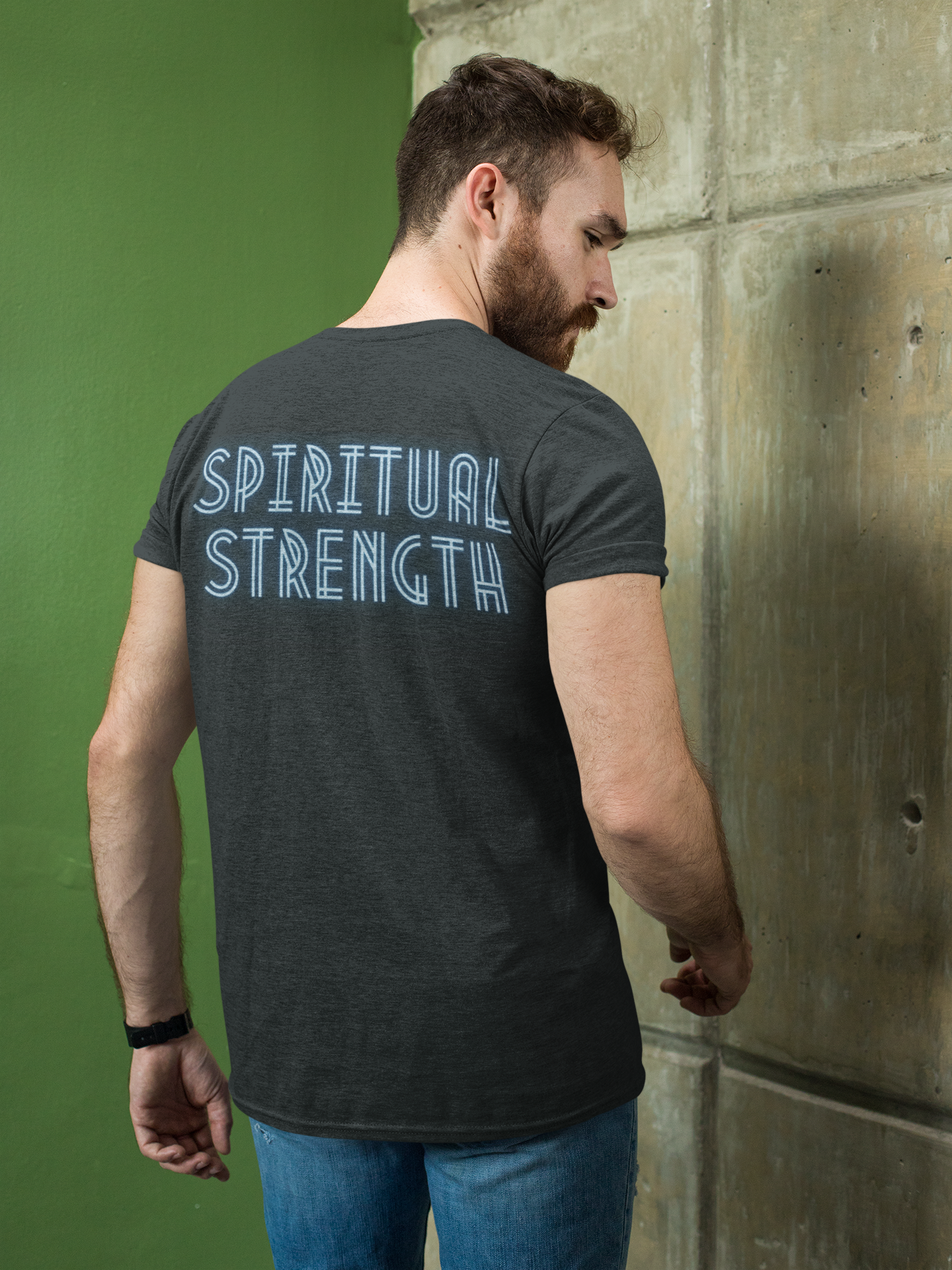 Tough Nation Spiritual Strength T-Shirt - Navy - Back View - Christian Fitness Apparel for Men