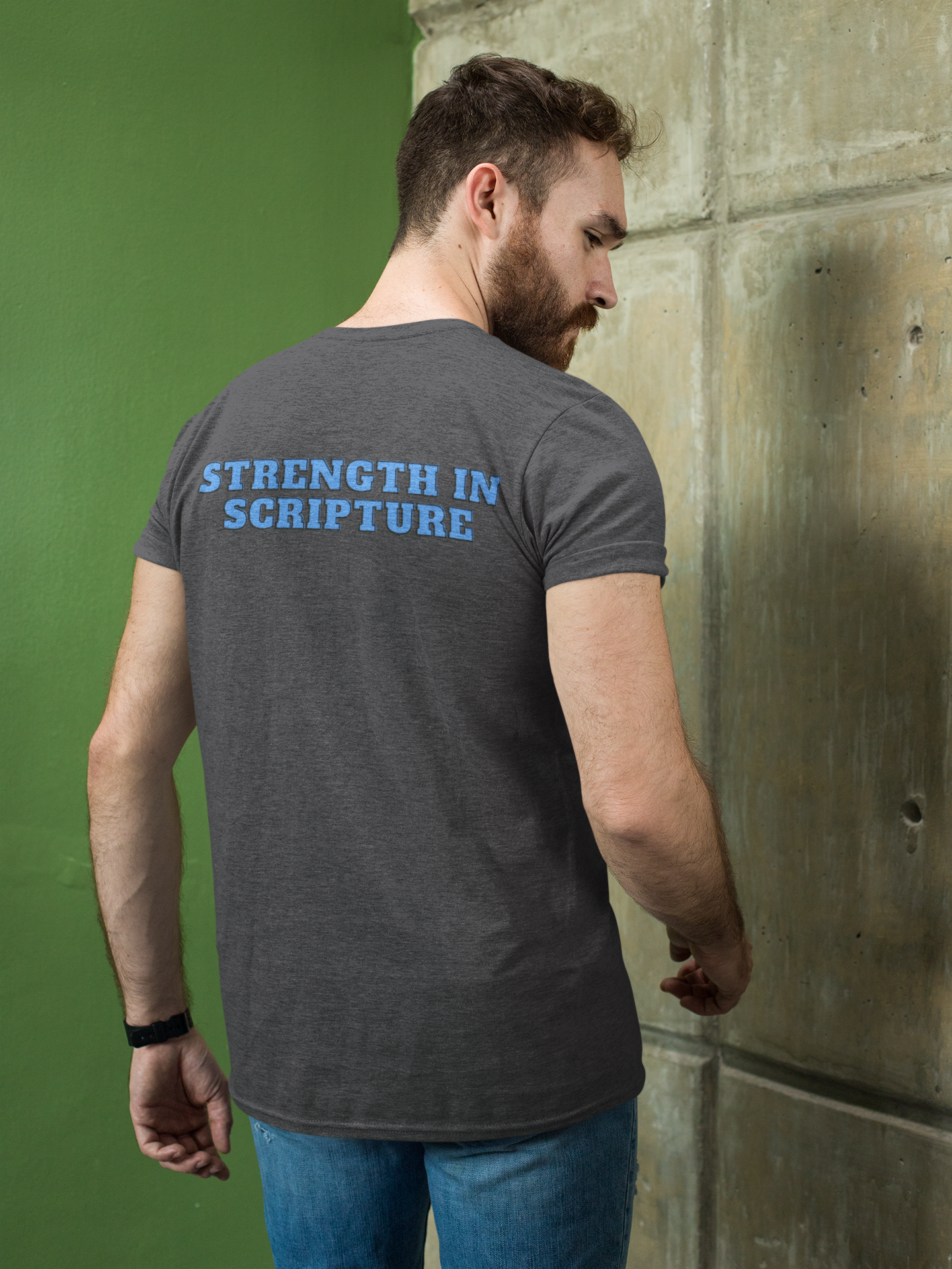 Tough Nation Strength In Scripture Christian T-Shirt - Grey - Back View - Men's Workout Apparel