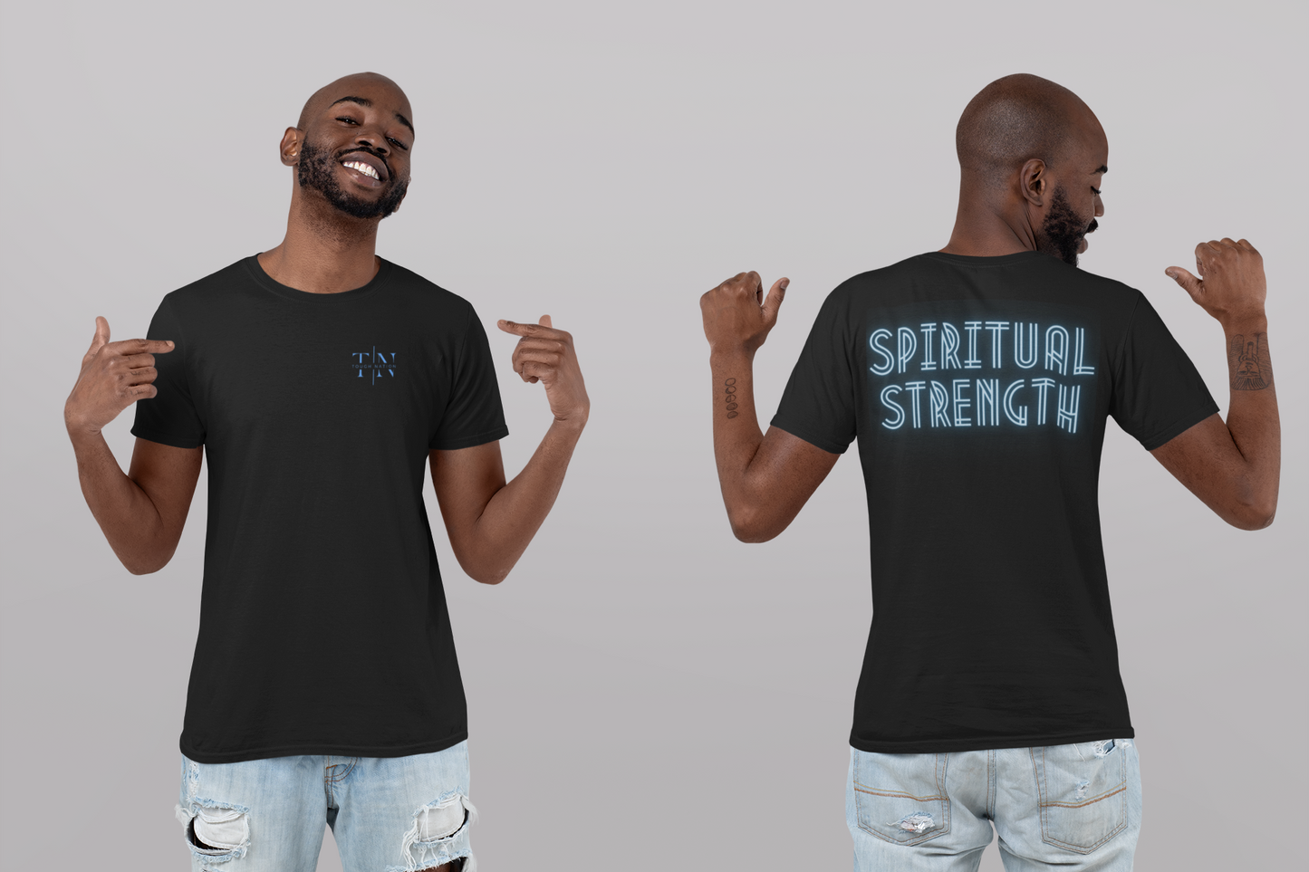 Tough Nation Spiritual Strength T-Shirt - Navy - Back View - Christian Fitness Apparel for Men